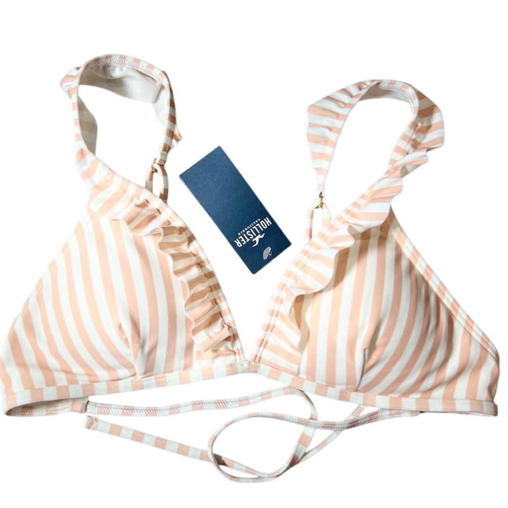 Hollister triangle push up bikini top peach stripes ruffle size small